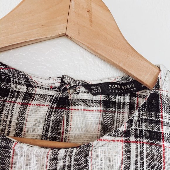 Zara Plaid Short Sleeve Button Back Top - Picture 4 of 6
